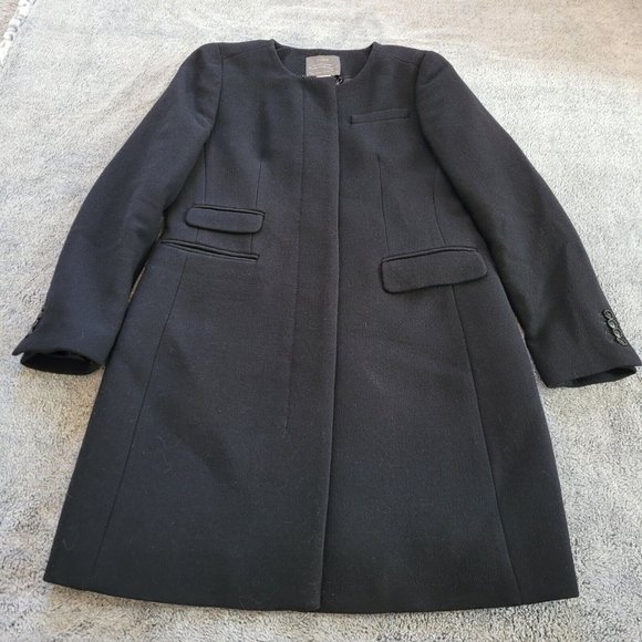 J CRew Womens Coat Size 12 Black Double Cloth Carmignano Wool Blend Italy 161778 - Picture 4 of 10